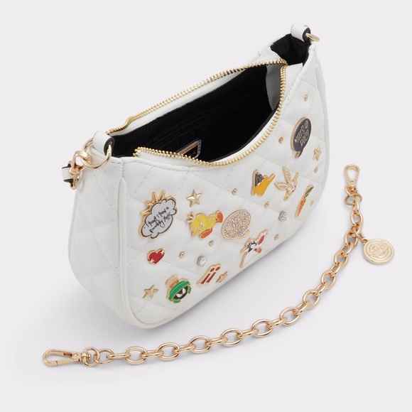 LIMITED EDITION Shoulder bag with gold chain detail and graphic pins NWT - Picture 7 of 15